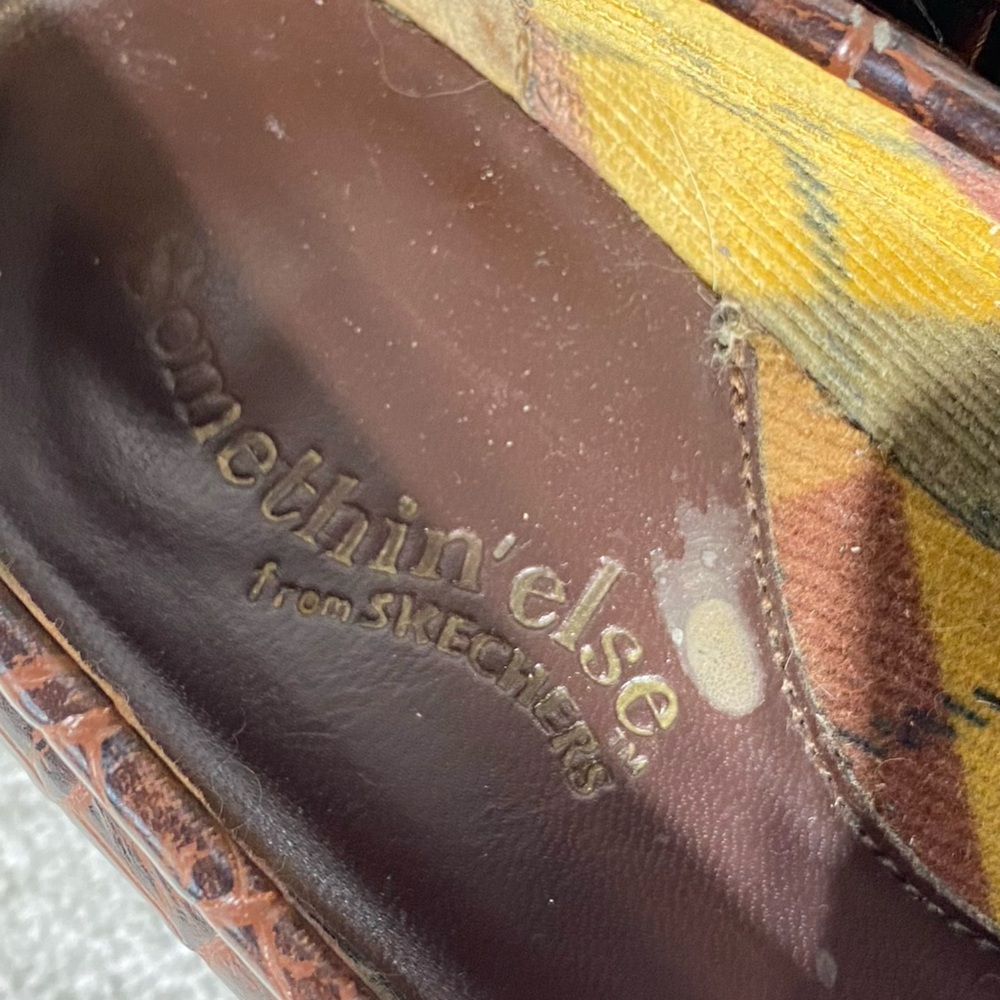 Vintage 90s Skechers Brown Croc Embossed Faux Leather Chunky Heeled Loafers 6.5 - Picture 6 of 14